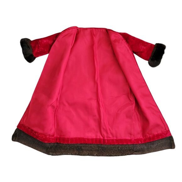 Handmade Red Velvet Coat Faux Fur Satin Lining Child or Doll Size Elegant Design - Picture 2 of 4